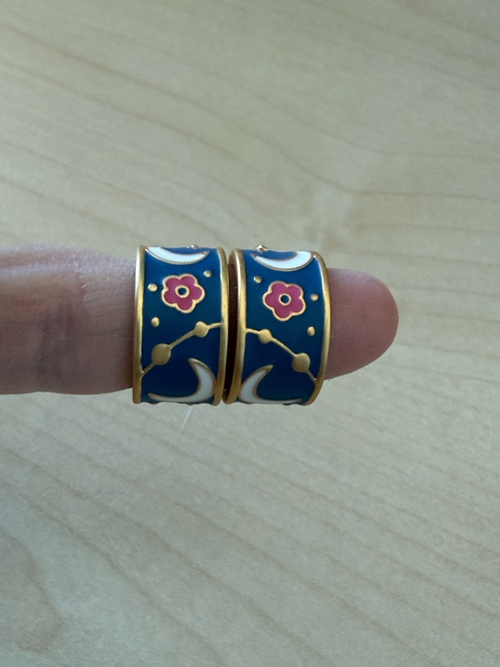 Madewell Gold Huggie Earrings with Night Blue Sky and Florals - Picture 4 of 4